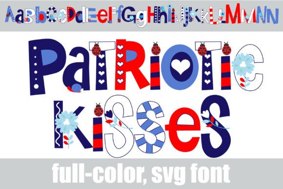 Patriotic Kisses: A Whimsical Illustrated Font for Vibrant Designs